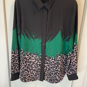 Black printed button up top. Size 14